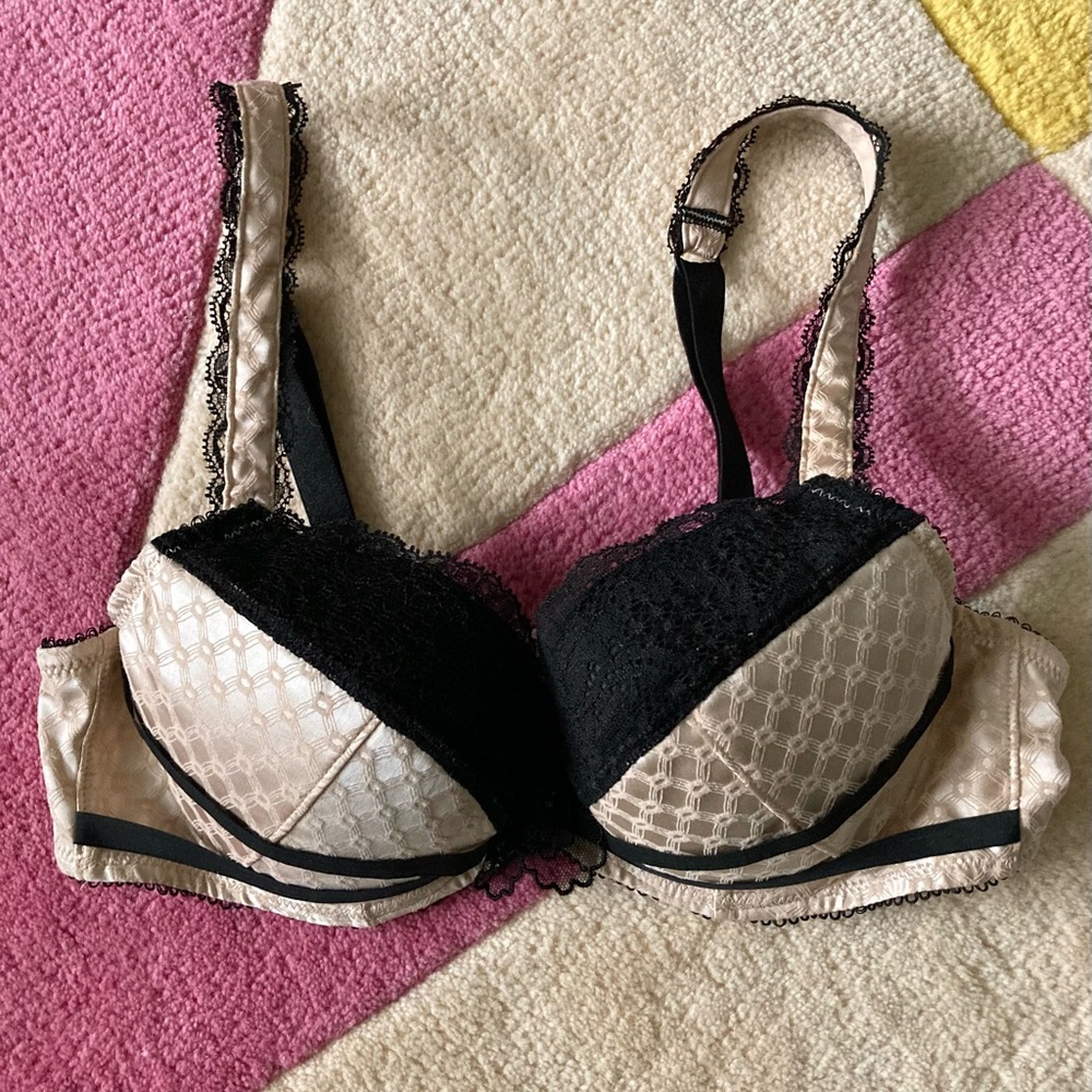 Aubade Coco Blues Cream Pink Black Lace Flower Padded Underwire Bra 32D